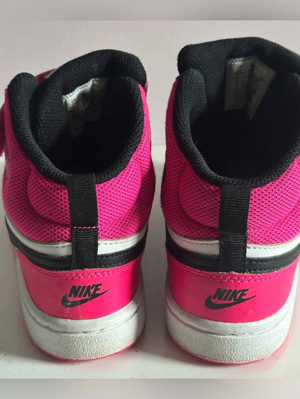 NIKE ALL DAY PLAY kids Mid-Top Sneakers iPink, Black & White Velcro Strap SZ 2Y